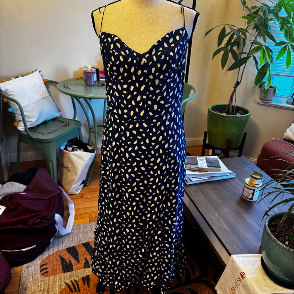 Reformation Navy and Cream Spaghetti Strap Maxi Dress